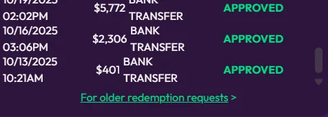 Crown Coins: Redemption history: $5,772, $2,306 and $401 bank transfers all marked APPROVED