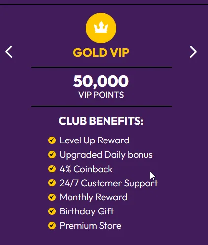 Crown Coins: Gold VIP card: 50,000 VIP Points, 4% Coinback, Premium Store access