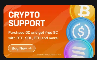 Gains: Crypto Support promo: purchase GC and get free SC with BTC, SOL, ETH
