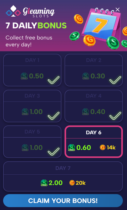 Gleaming Slots: daily bonus