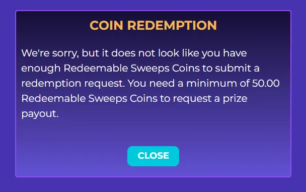 GoldenHearts: Coin Redemption notice: minimum 50.00 Redeemable Sweeps Coins to request a payout