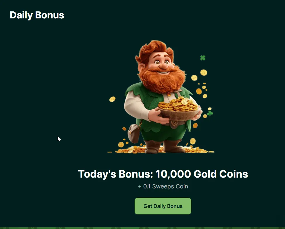 LuckyHands: Daily Bonus: 10,000 Gold Coins plus 0.1 Sweeps Coin with Get Daily Bonus button