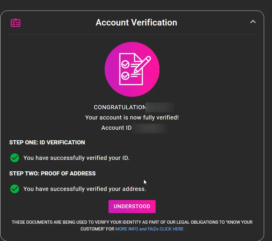 Pulsz: Account Verification: ID and proof of address both verified, account fully verified
