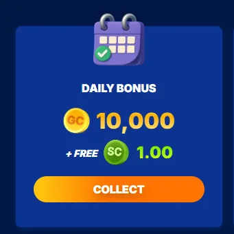 Zula: Daily Bonus popup offering 10,000 GC plus 1.00 free SC with a Collect button
